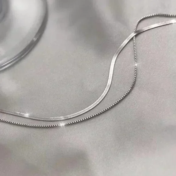 NEW DOUBLE LAYER 925 STERLING SILVER CHAIN NECKLACE - Picture 4 of 4